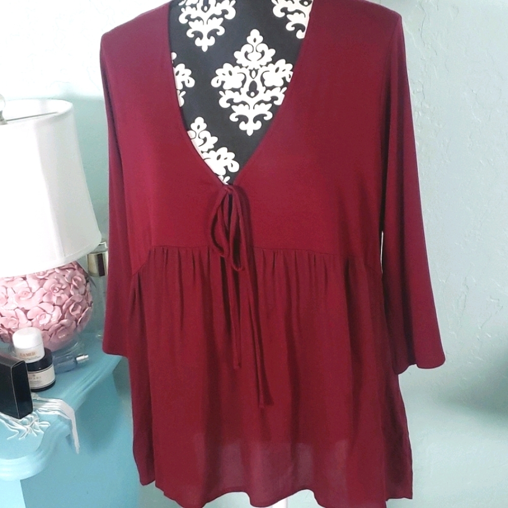 Urban Outfitters Kimchee Blue burgandy rayon blouse nwot